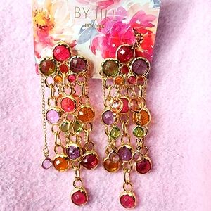 New BY JILL New York Long Earrings With pink, green, purple glass stones, very